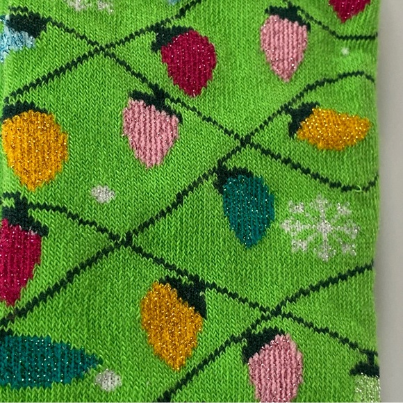 Christmas Tree Lights Socks Crew NWT Green OSFM Colorful New Adult Bulbs - Picture 3 of 13